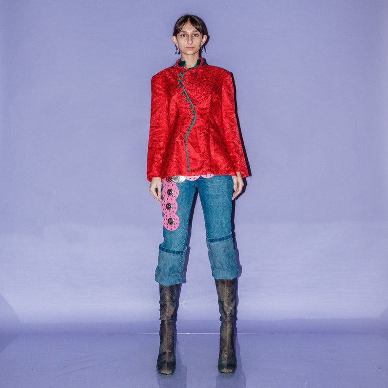 90's Vintage shiny satin jacket in red image 1