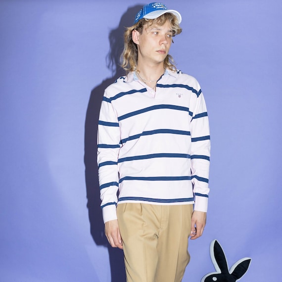 Vintage Y2K Frat Boy Striped Longsleeve Polo Shirt in Pink