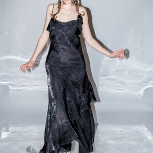 Y2K Vintage sexy rose petal evening gown in mysterious black image 6