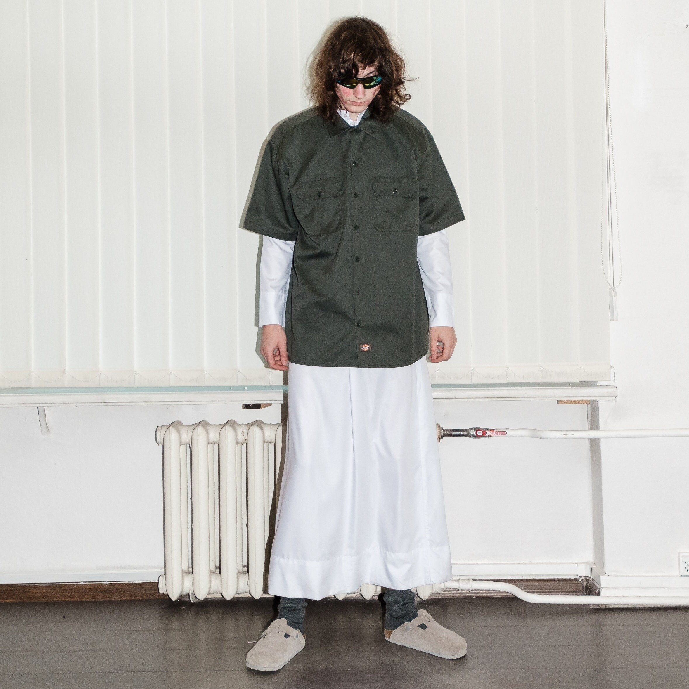 90's Vintage Dickies Skater Boy Button-up Shirt in Military Green