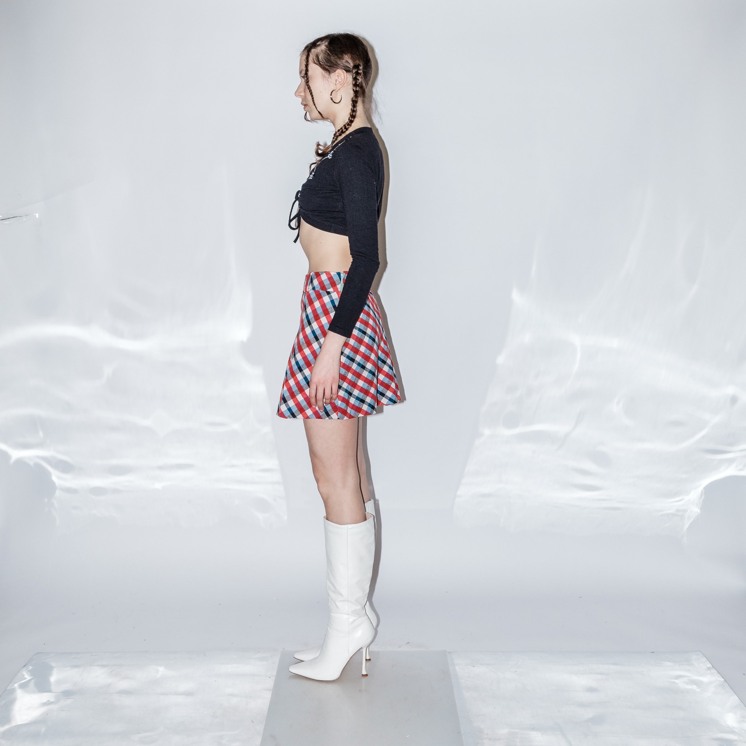 Vintage 90s plaid pleated mini skort - M
