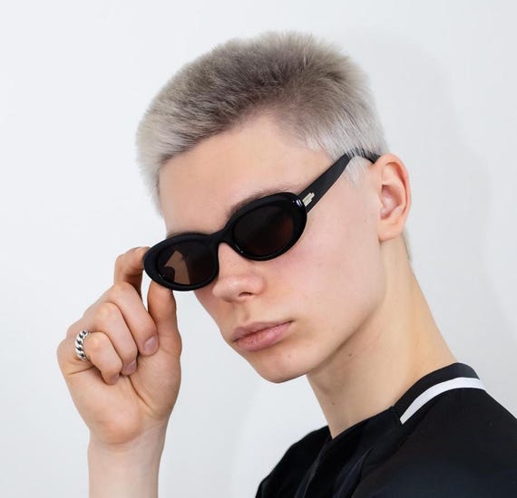 Y2K Oval Cateye Sunglasses in Black & Deep Brown - Etsy