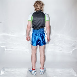 Vintage Y2K hot rave/kickboxing shorts in royal blue & white image 4