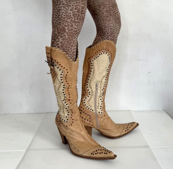 Vintage Y2K Iconic Heeled Studded Cowgirl Boots in Caramel Etsy Canada