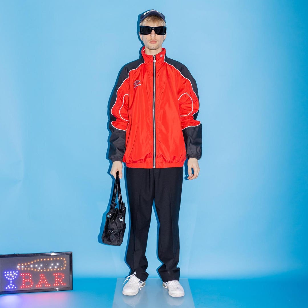 Y2K Vintage Umbro Windbreaker Track Jacket in Red / Black
