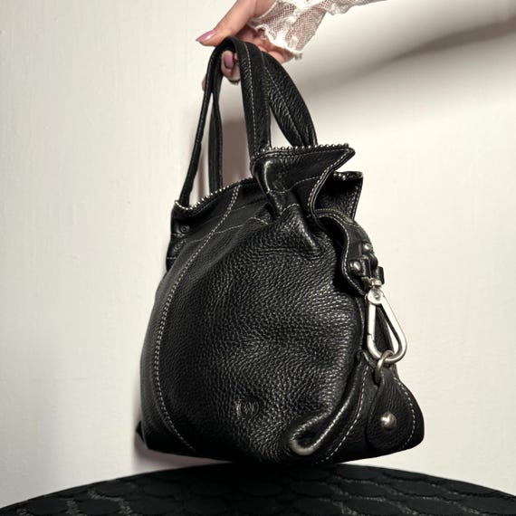 Vintage Y2K Wanlima Grunge Hardware Leather Bag in Black & Silver