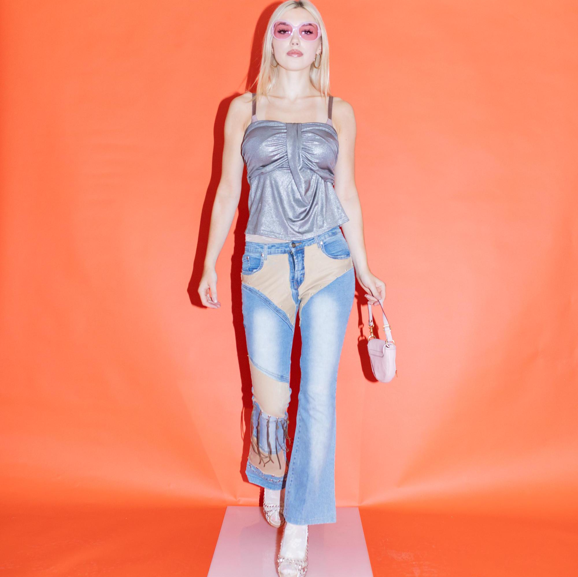 semantic design studs flare denim pants