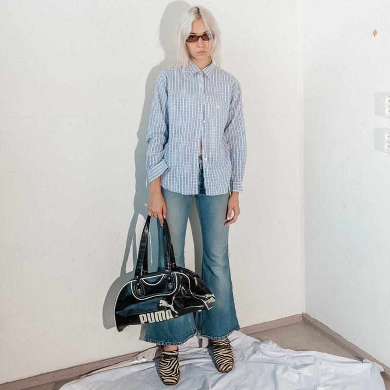 90's Vintage checkered classic shirt in blue/beige