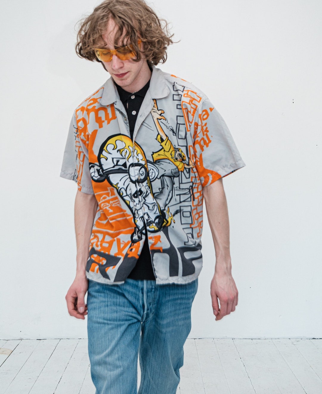 Vintage Y2K Rave Skater Boy Print Shirt in Grey / Orange - Etsy
