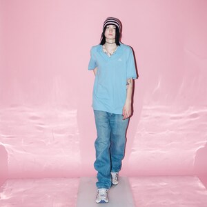 90's Vintage oversized classy polo t-shirt in baby blue image 6