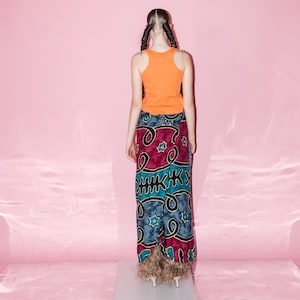 Vintage Y2K funky festival wrap maxi skirt in teal&burgundy image 3