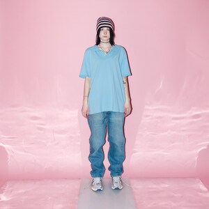 90's Vintage oversized classy polo t-shirt in baby blue image 5