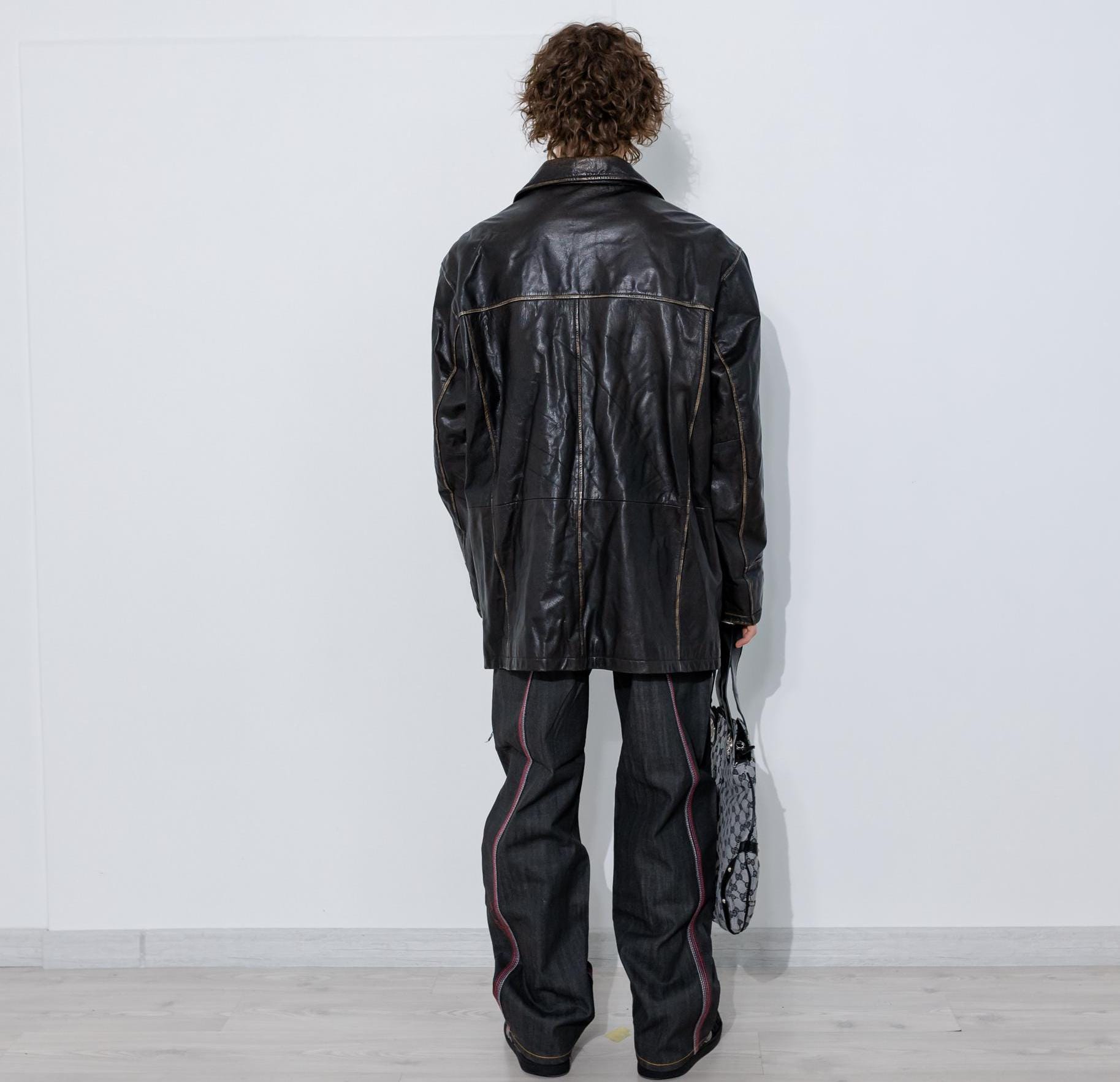 ジャケット・アウター 90s Black Melton x Leather Jacket Vintage 90's Molltan Distressed Trim Oversized Leather