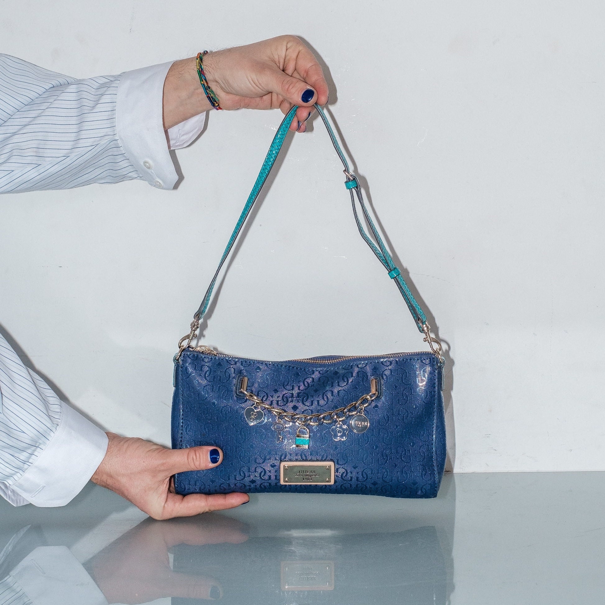 Vintage Y2K Shoulder Bag in Blue and Turquoise 