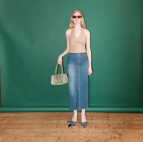 Vintage denim maxi skirt / 2000s