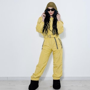 90&#39;s Vintage Head Sportswear cute ski tracksuit dungarees in pastel yellow