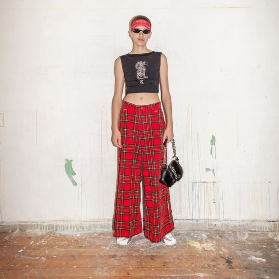 Vintage checkered Cyber Goth rave cargo trousers i