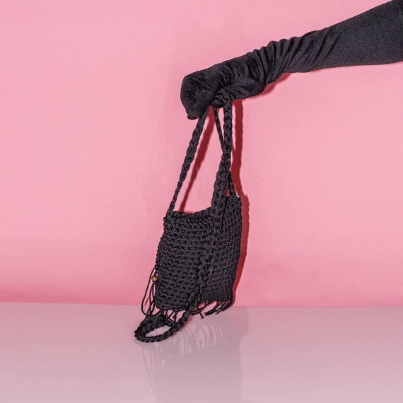 Vintage Y2K cute crochet cross body bag in black - image 4
