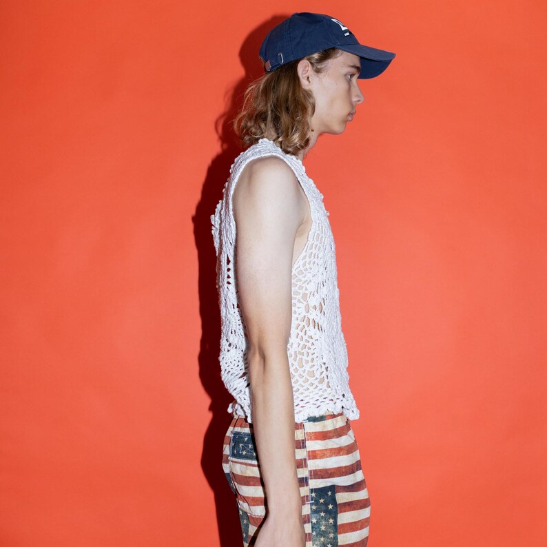 Vintage Y2K Lovely Flower Crochet Tank Top in Pure White Etsy UK