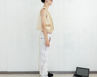 90's Vintage Retro Embroidered & Beaded Gilet in Beige Tones - Etsy