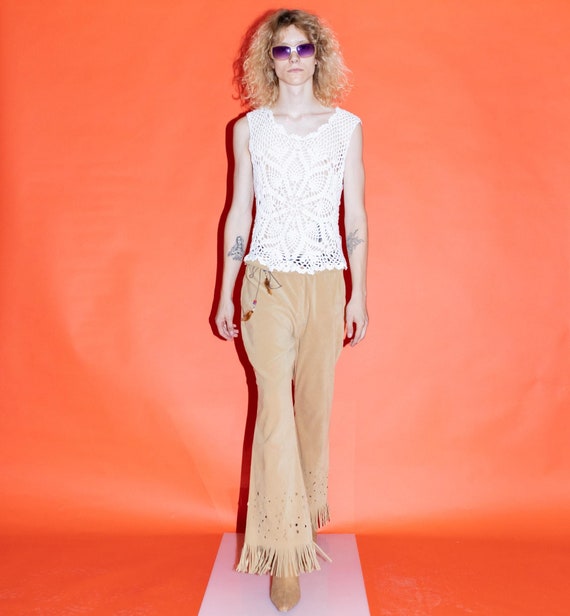 Vintage Y2K Cowboy Fringe Cut Out Flare Trousers in Camel Brown - Etsy