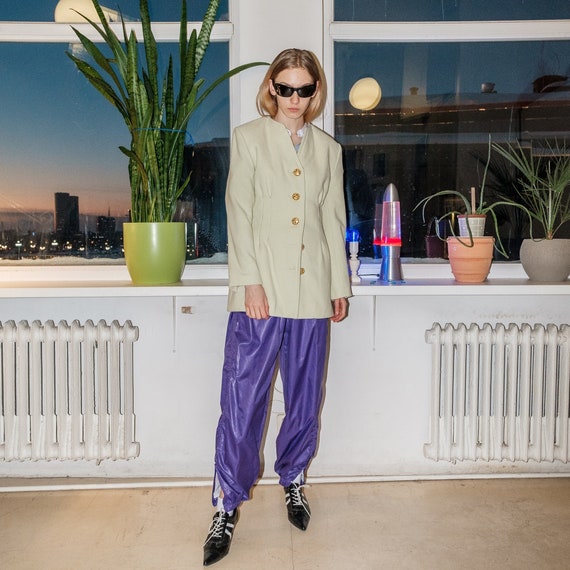 90's Vintage elegant soft extended blazer in lime