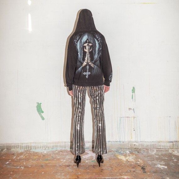 Vintage unisex reaper skull death print hoodie in