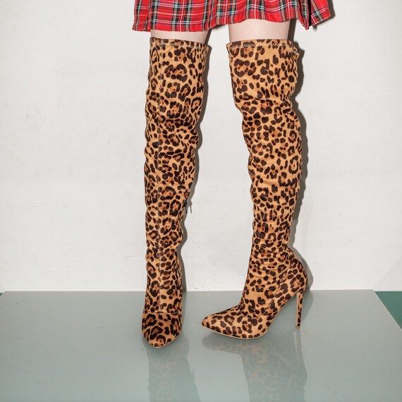 Vintage Tall Heel Sock Boots in Leopard 