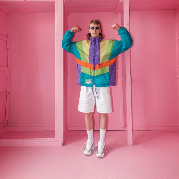 Vintage windbreaker multi-color rave jacket / 1990