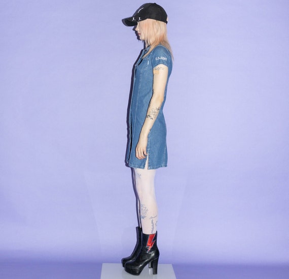 army denim dress Military Patchwork Denim Dress, Sweatshirt Dress TDK384
