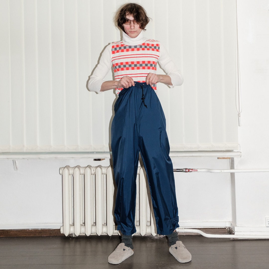 Vintage White Parachute Cargo Trousers Adjustable Ankle Y2K Euro (S) main image 1