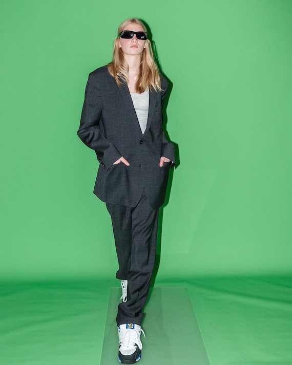 90's Vintage Oversized Girlboss Wool Suit in Asphalt Grey - Etsy