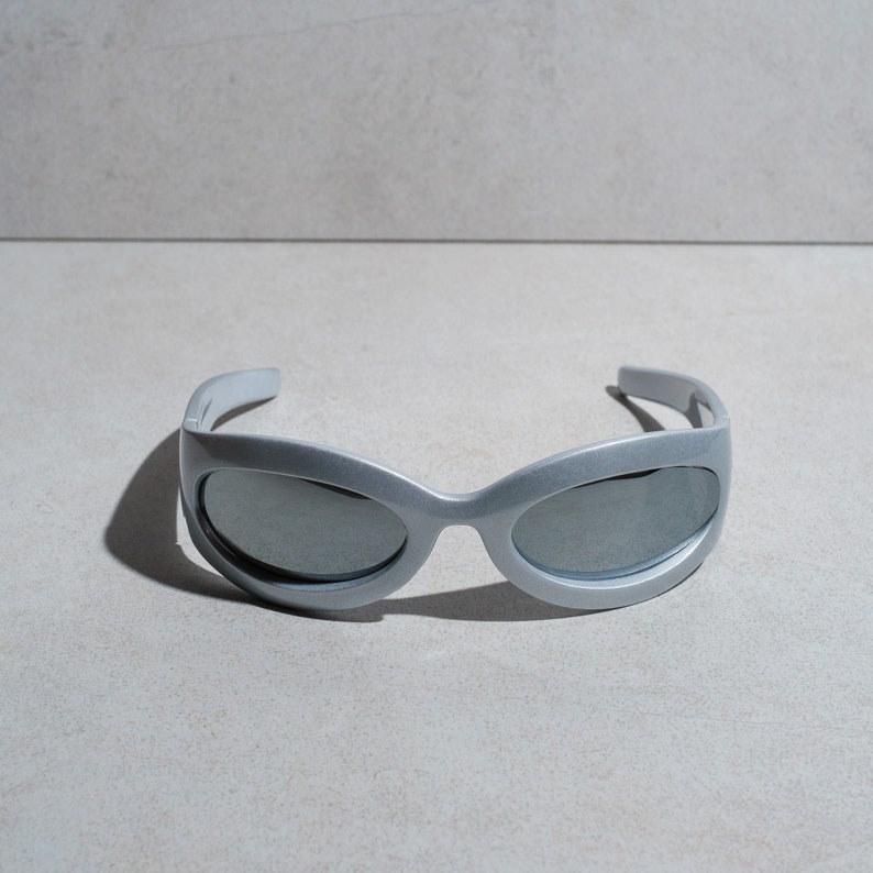 Y2K Rave Fly XS oval sunglasses in silver grey & mirror image 6