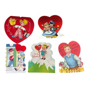 Vintage 1950s Valentines Day Cards Lot 5 Gibson Ameri-Card Mid Century Die Cut