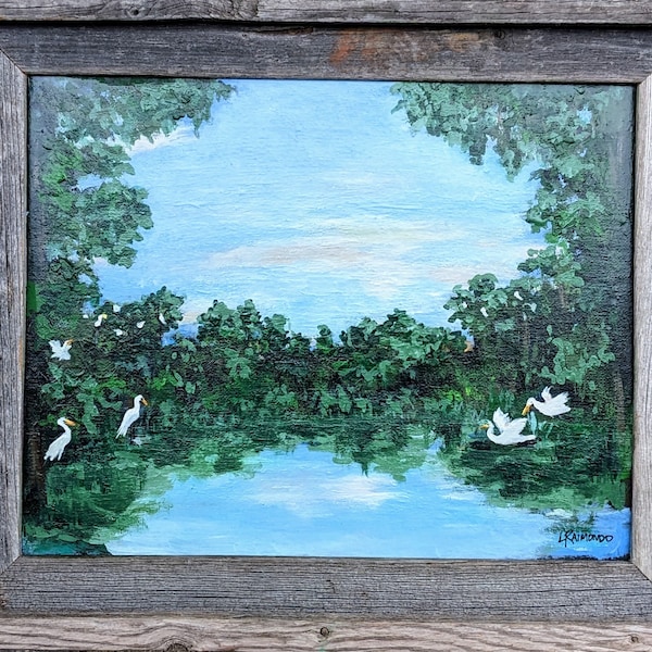 Original tropical painting "Hidden Gem" of lush landscape by coastal artist Lynne Raimondo.