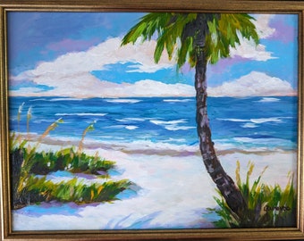 Original beach painting "White Sandy Beach" by coastal artist Lynne Raimondo