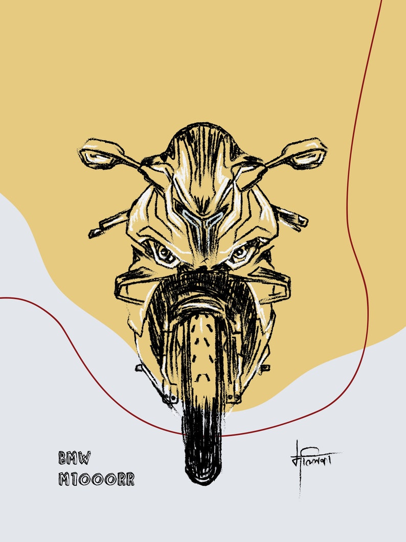 BMW M1000RR Super Sport Printable Motorcycle Wall Art in Yellow. Downloadable Art and Motorbike ...
