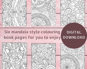 Mandala Florals Colouring Book Pages, Instant Download, Relaxing, Stress Relief, Calming, Mindfulness, Easy