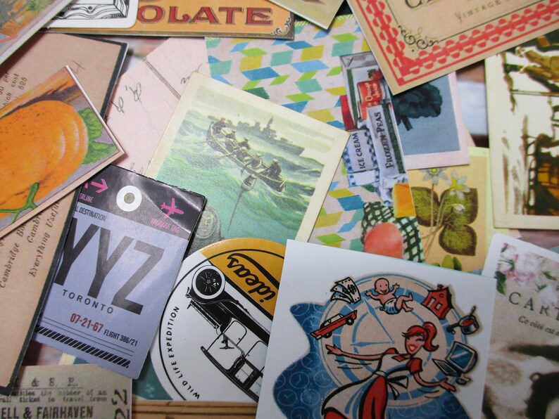 Ephemera In A Tin ~ Vintage /& Modern ~ Paper Card ~ Adverts ~ Tickets ~ 68 Pieces