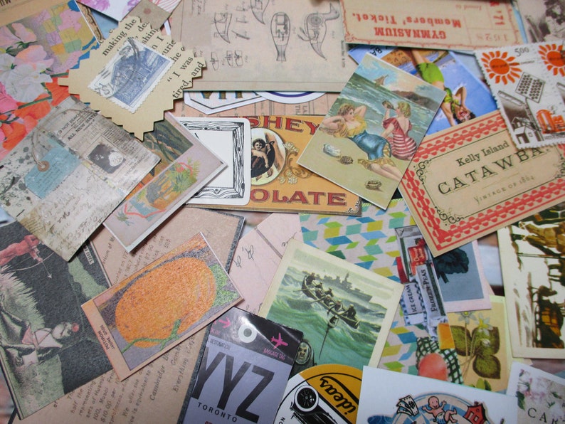Ephemera In A Tin ~ Vintage /& Modern ~ Paper Card ~ Adverts ~ Tickets ~ 68 Pieces