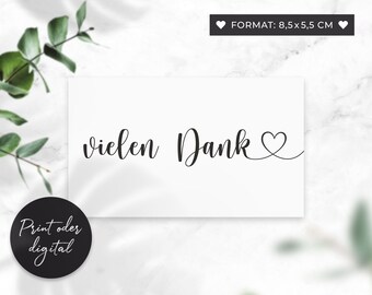 Visitenkarten Design vielen Dank, Dankeskarte Geschenk Hochzeitsgäste, Mini Karten Herz Schriftzug, Danke für deinen Einkauf, Karten Druck.