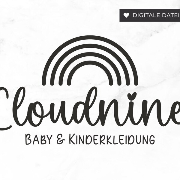 Babykleidung Logo Design Vorlage, Nähliebe Kinderkleidung handgefertigt, Kinder Spielzeug Onlineshop Etsy Logo, Regenbogen Grafik.