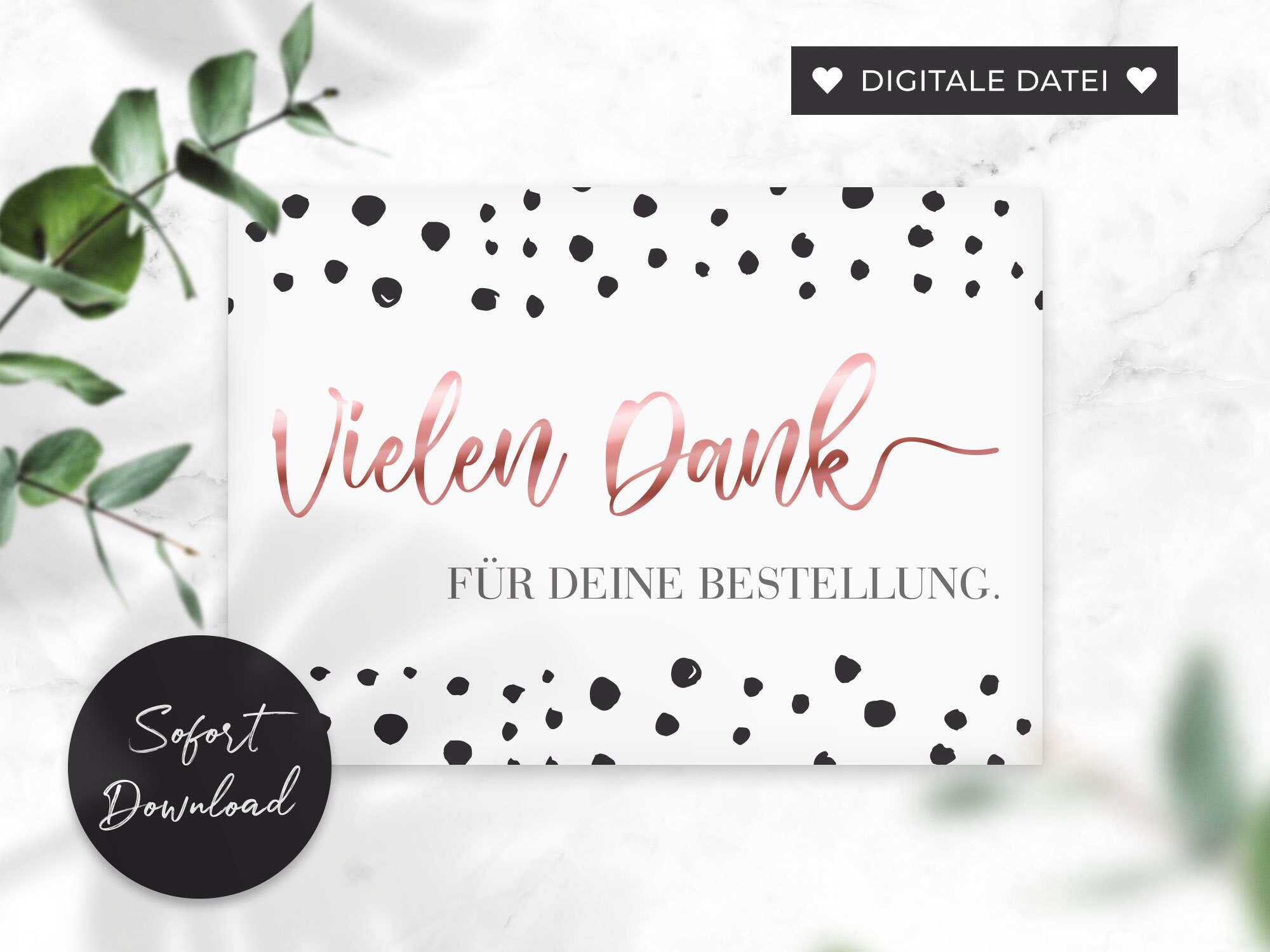Vielen Dank Karte Rosegold Schrift Polka Dot Design Print | Etsy