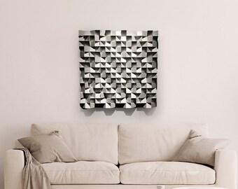 White Acoustic Panel, 3D Wall Art, Sound Diffuser, Wood Wall Art, Reclaimed Wood Wall Mosaic Art, Custom Size Wall Panel, Minimalist Decor