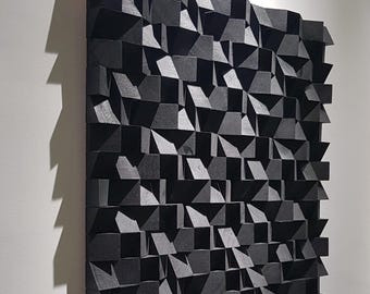 Black Modern office wooden 3d wall art, new home owner gift for her, neutral trendy over the bed decor, minimalist textured wood hangings