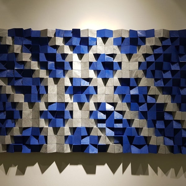 Arte de pared contemporáneo, decoración abstracta del hogar hecha a mano, arte de pared geométrico grande en 3D, esculturas de mosaico de pared texturizadas, colgante de pared de madera