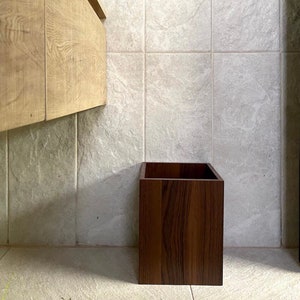 Dark Walnut Trash Can, Rectangular Wood Trash Bin, Minimalist Office Decor, Wooden Garbage Bin, Modern Recycle Bin For Paper