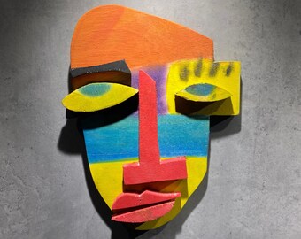 Colorful Cubist Wall Art, Wood Face Wall Decor, Abstract Home Decor, Cubism Style Face, Craft Room Decor, Wood Wall Sculpture, 3D Wood Art