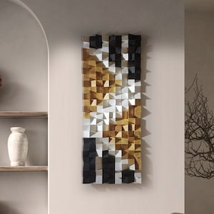 Wood wall art, black & white gradient wooden wall sculpture: Wooden cube art for living decor, geometric wood art for wall decor