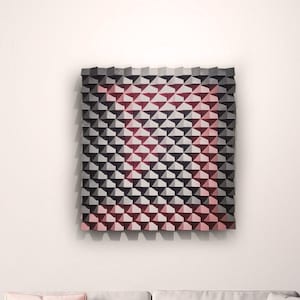 Wood wall art, Pink to Gray wooden wall sculpture: Wooden cube art for living decor, geometric wood art for nautical decor